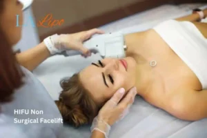 Woman having Hi-Fu to reduce wrinkles Hemel Hempstead.